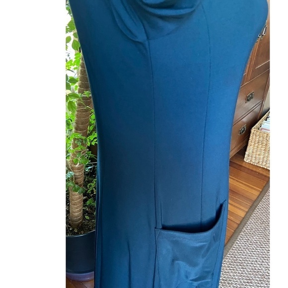 Sun Kim Comfy USA Blue Stretch Jersey Dress Size XS Zip Front Lantern Balloon - Picture 9 of 15